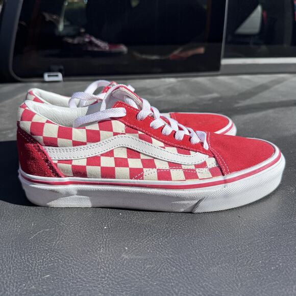 Vans Old Skool Shoes Mens Size 5 Womens 6.5 Red White Checkerboard Skate Low - Picture 1 of 9